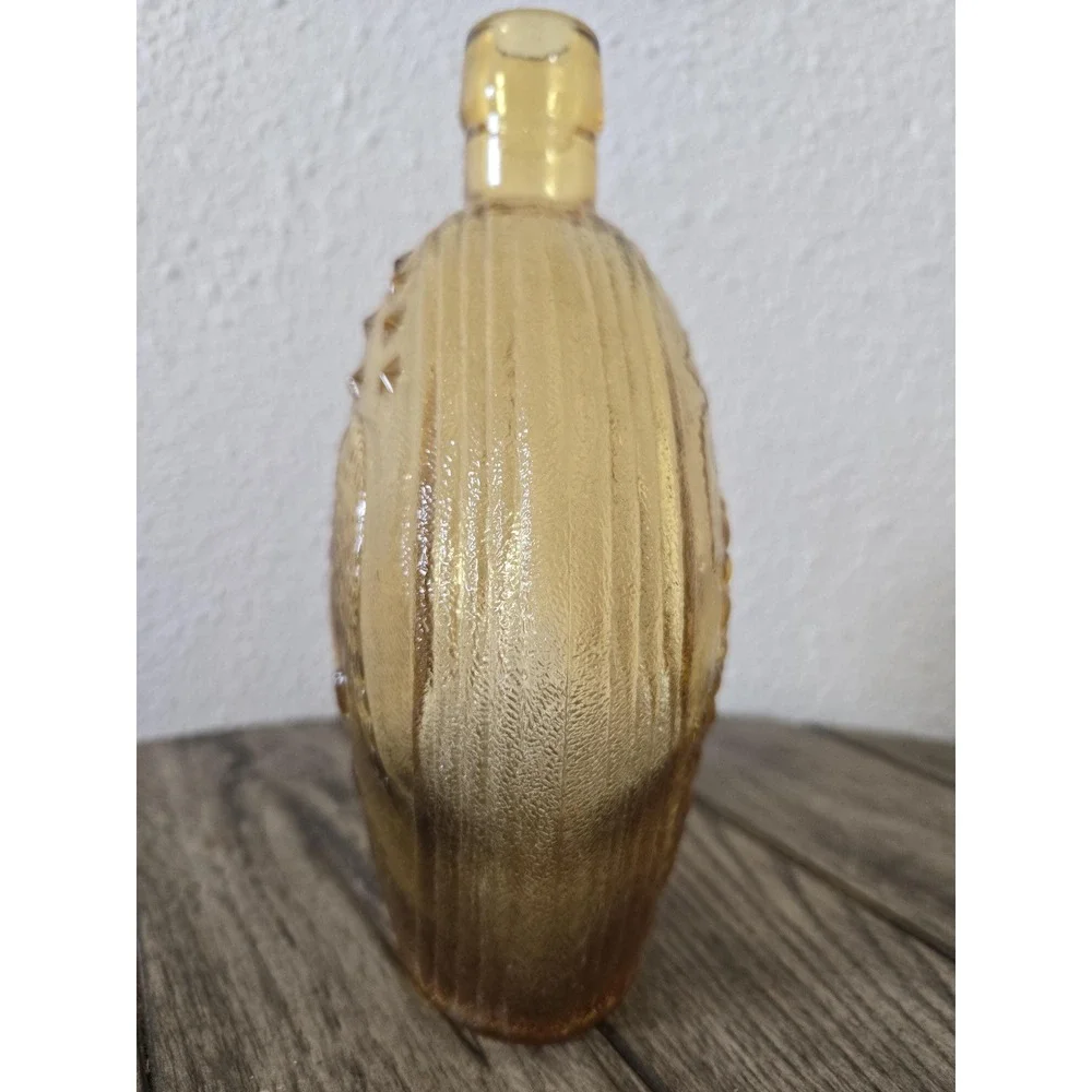 Vintage Empire Glass Works Grapes & Eagle Amber Glass Wine Bottle Flask Vase MCM